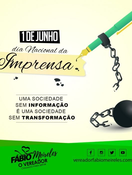 1 de Junho – Dia Nacional da Imprensa Uma sociedade sem informação é uma sociedade sem transformação. #VereadorFabioMeireles #ChamadoParaServir